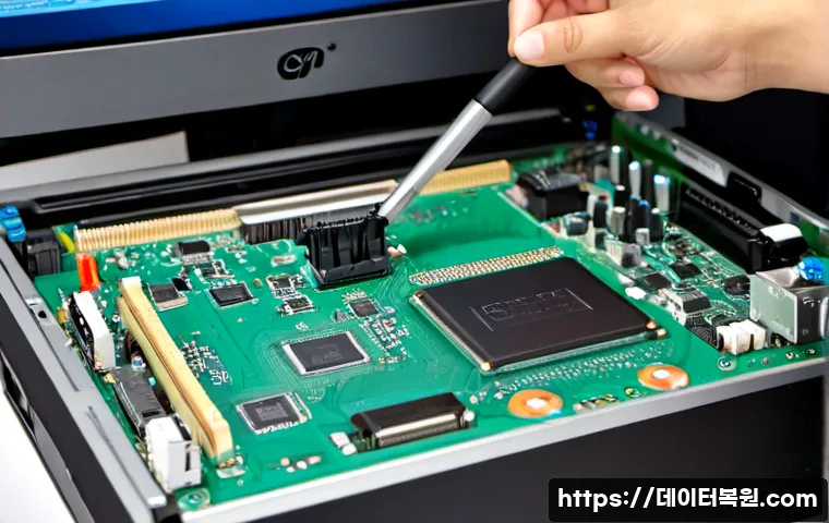 주자동 HDD조립 및 교체수리 - Photorealistic desktop PC repair workstation, technician carefully installing a