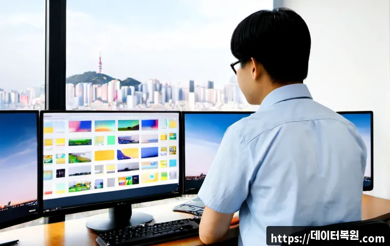용강동 STATUS_INVALID_IMAGE_FORMAT - Photorealistic IT support workstation in a compact Yonggang-dong office, technician examining a desk...
