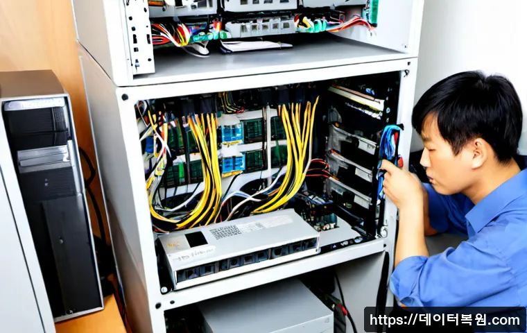 중계동 파워조립 및 교체수리 - Photorealistic computer repair bench in a compact Junggye-dong apartment office, technician installi...