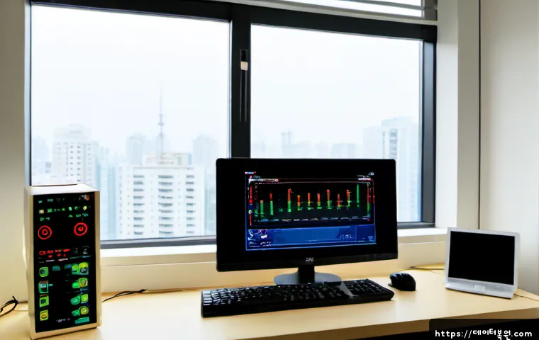 하계동 STATUS_KERNEL_NETWORK_ERROR - Photorealistic IT support workstation in a quiet Haegye-dong apartment office, dual monitors showing...