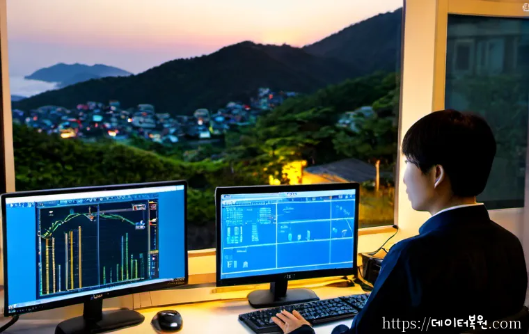 회현동 신호없음 - Photorealistic remote-support workstation in a compact Hoehyeon-dong office, IT technician examining...