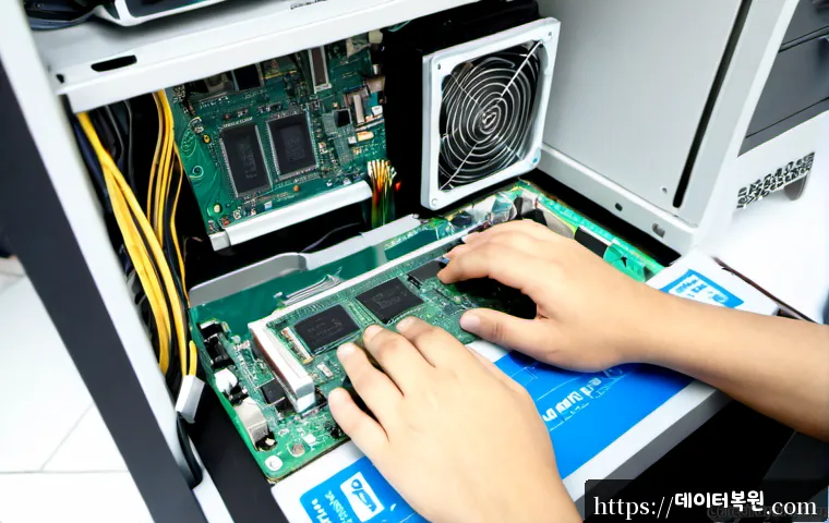 장항동 cpu조립 및 교체수리 - Photorealistic computer repair workstation in Janghang-dong, technician carefully installing a moder...