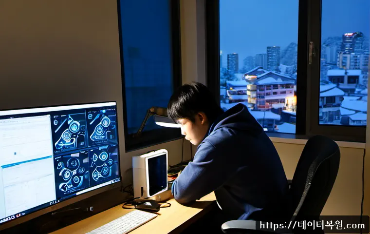 오류동 STATUS_MEMORY_ACCESS_DENIED - Photorealistic remote-support workstation in a compact Oryu-dong apartment office, dual monitors sho...