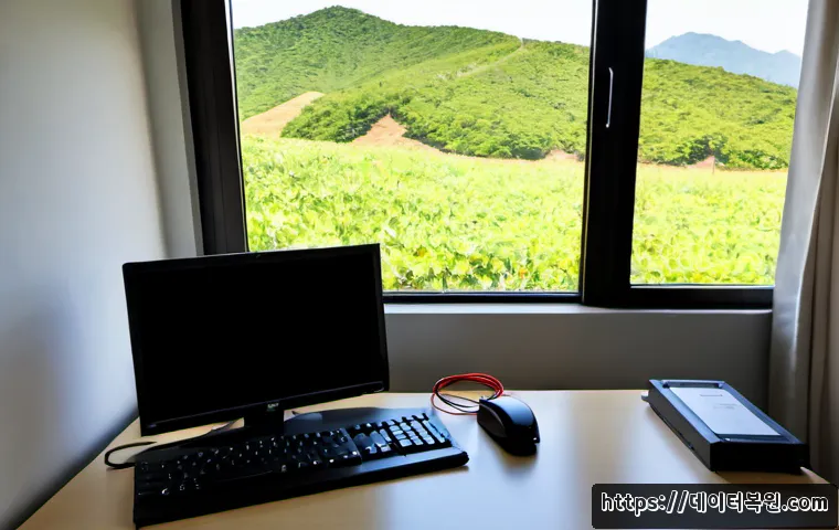 종암동 IO_DEVICE_ERROR - Photorealistic IT support workstation in a compact apartment office near a quiet hillside neighborho...