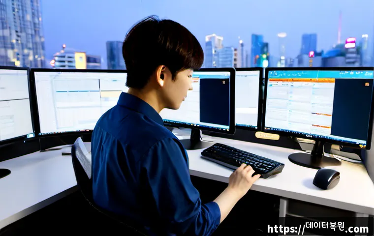 명동 STATUS_MODULE_NOT_FOUND - Photorealistic remote-support workstation in a compact Myeongdong office, IT specialist troubleshoot...