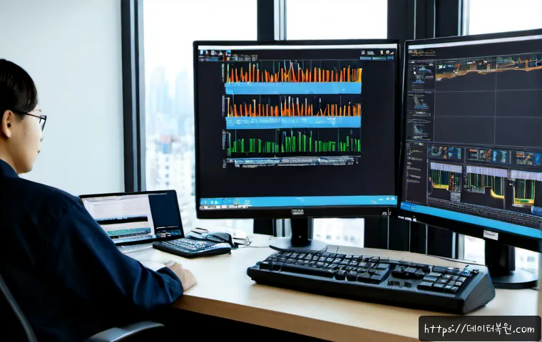 고척동 STATUS_KERNEL_MODULE_INVALID - Photorealistic IT support workstation in a compact Gocheok-dong office, dual monitors showing abstra...