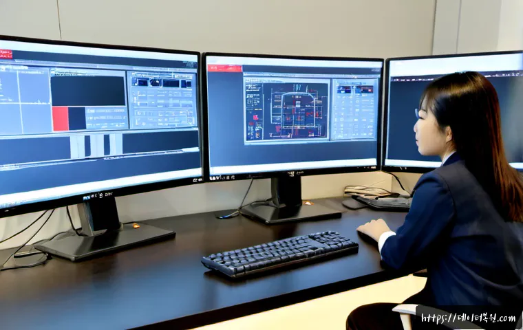 공평동 STATUS_UNSUCCESSFUL - Photorealistic IT support workstation in a compact Gongpyeong-dong office, dual monitors showing an ...
