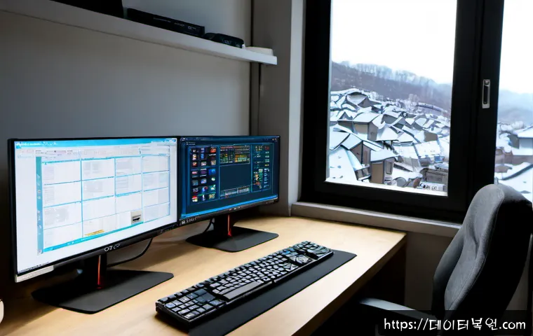 방학동 STATUS_MODULE_NOT_FOUND - Photorealistic desktop support scene in a compact Dobong-gu home office, dual monitors showing a cle...