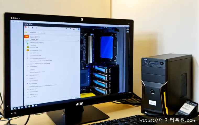 행운동 INACCESSIBLE_BOOT_DEVICE - Photorealistic compact PC repair workstation in a small Luck-dong apartment office, desktop tower op...