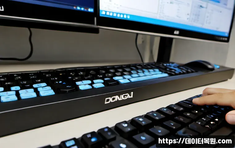 동작동 press  f4  key - Photorealistic remote-support workstation in a compact Dongjak-dong apartment office, close-up of a ...