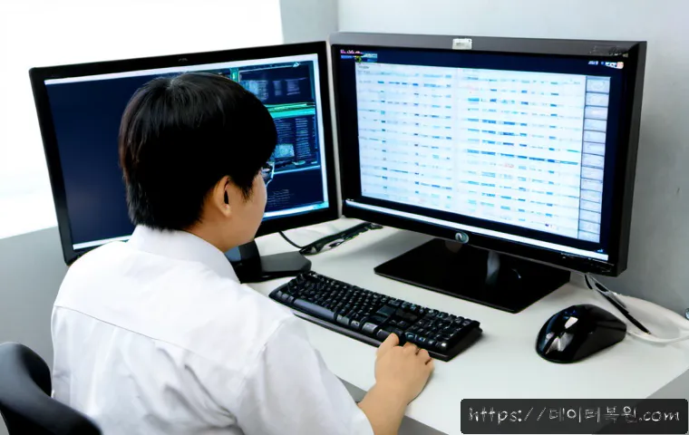 풍산동 ATTEMPTED_EXECUTE_OF_NOEXECUTE_MEMORY - Photorealistic IT support workstation in a modern Korean office near Pungsan-dong, technician review...