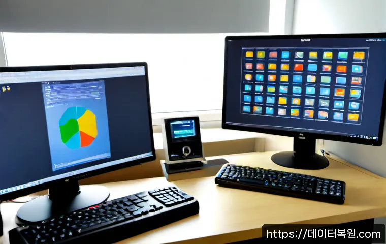 덕이동 STATUS_DATATYPE_MISALIGNMENT - Photorealistic remote-support workstation in a quiet Deogi-dong apartment office, dual monitors show...