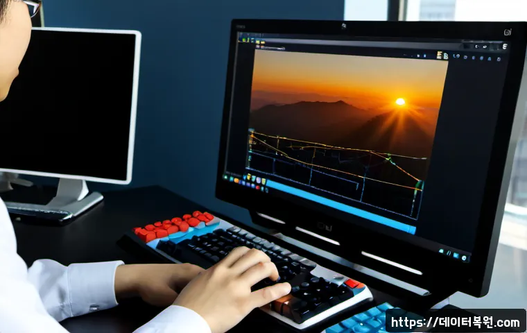 다동 Press Ctrl Alt Del to restart - Photorealistic remote-support workstation in Da-dong, Seoul, an office professional holding a compac...