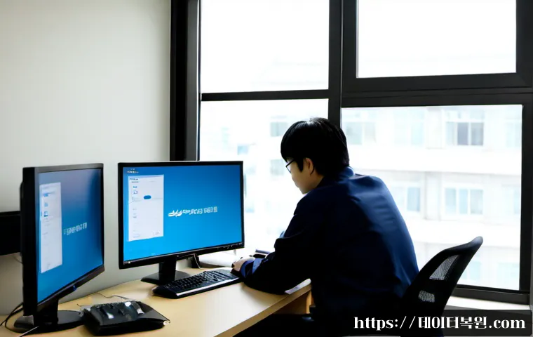 충현동 STATUS_KERNEL_DEVICE_ERROR - Photorealistic IT support workstation in a compact Chunyeon-dong office, desktop monitor showing a b...