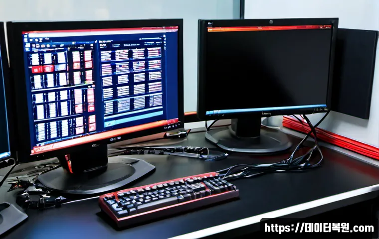온수동 STATUS_STACK_BUFFER_OVERRUN - Photorealistic IT support workstation in a compact Onsu-dong office near a quiet rail corridor, dual...