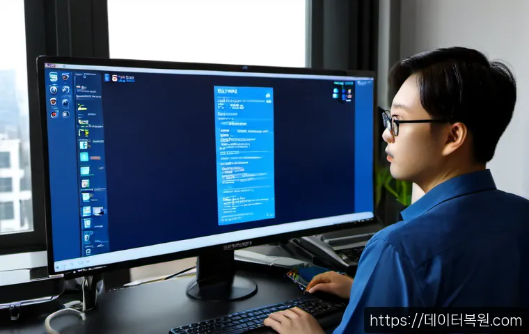 소하동 DRIVER_PORTION_MUST_BE_NONPAGED - Photorealistic IT support workstation in a modern Soha-dong apartment office, desktop monitor showin...