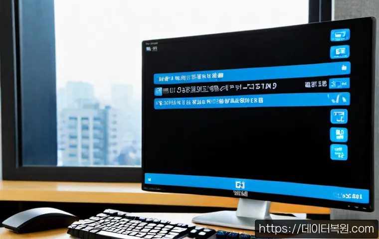 송천동 BOOTMGR is Compressed - Photorealistic remote-support workstation in a Songcheon-dong apartment office, desktop monitor show...