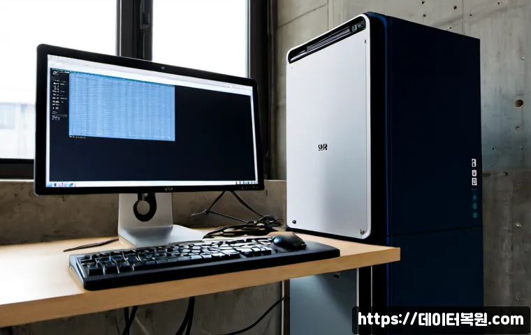 성수동 ubuntu재설치 포맷  초기화 - Photorealistic Seongsu-dong creative studio workstation during a Linux system reset, sleek desktop c...