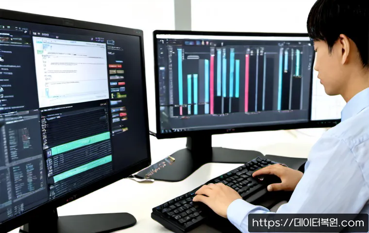 수송동 STATUS_FILE_CORRUPTION - Photorealistic remote support workstation in a compact Seoul office near a quiet administrative dist...