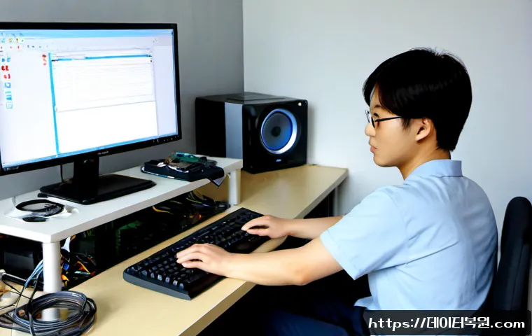 석관동 윈도우7 windows7 재설치 포맷  초기화 - Photorealistic remote-support workstation in a compact Seokgwan-dong apartment office, desktop tower...