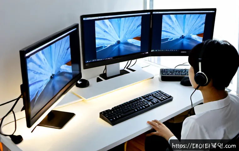 합정동 STATUS_ACCESS_VIOLATION - Photorealistic remote-support workstation in a compact Hapjeong neighborhood studio, dual monitors s...