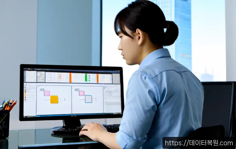 대치동 SOFTWARE_EXCEPTION - Photorealistic software support workstation in Daechi-dong, Seoul, an IT specialist diagnosing a fro...
