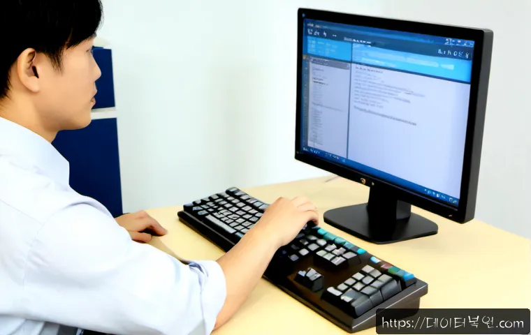 당산동 STATUS_INVALID_PARAMETER - Photorealistic IT support workstation in a modern Dangsan-dong office, engineer reviewing an abstrac...