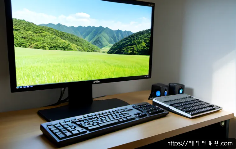 창릉동 STATUS_DISK_READ_FAILURE - Photorealistic remote-support workstation in a quiet suburban Korean apartment near low wooded hills...