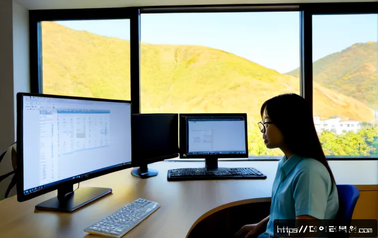금호동 SESSION_HAS_VALID_VIEWS_ON_EXIT - Photorealistic remote-support workstation in a compact Geumho-dong apartment office, dual monitors s...