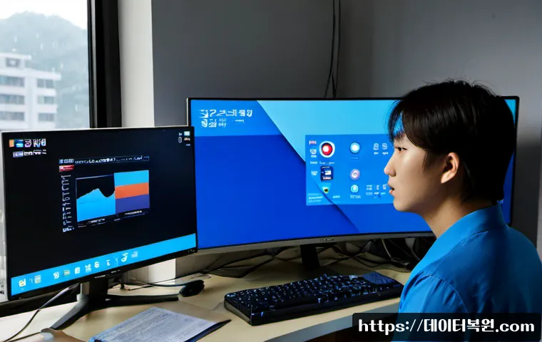 동작동 DRIVER_IRQL_NOT_LESS_OR_EQUAL - Photorealistic IT support workstation in a compact Dongjak-dong apartment office, ultrawide monitor ...