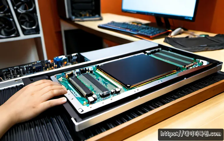 통의동 오버클럭 뚜따 - Photorealistic desktop PC tuning workstation in a quiet Tongui-dong inspired studio, technician care...
