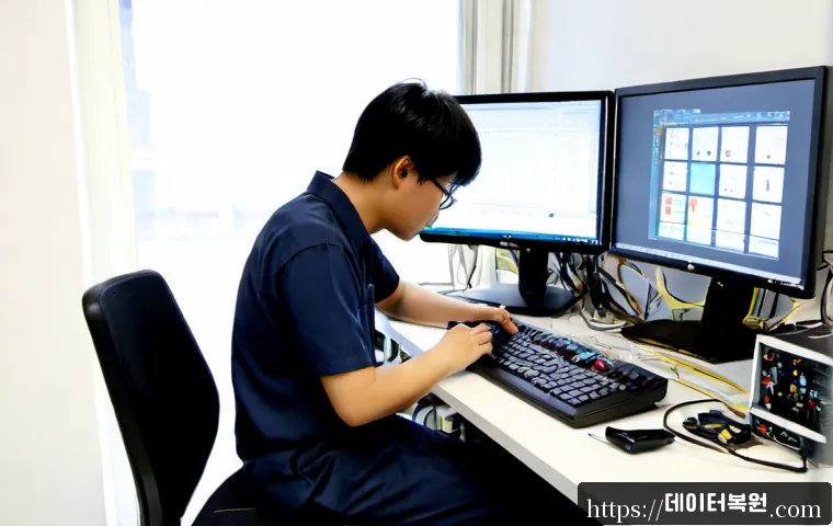 용답동 공장초기화복구 - Photorealistic electronics recovery workstation in a compact Yongdap-dong industrial office, technic...