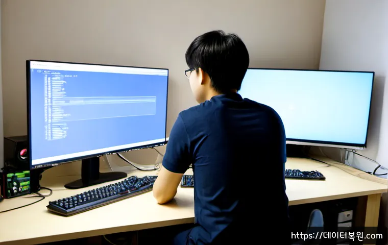 개봉동 KERNEL_STACK_INPAGE_ERROR - Photorealistic compact remote-support workstation in a quiet residential district, dual monitors sho...
