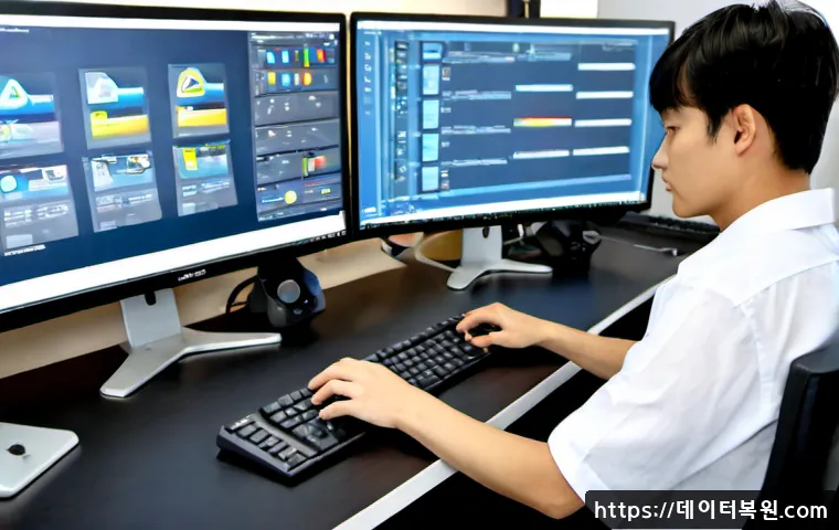 가양동 press  f4  key - Photorealistic remote-support workstation in a modern Gayang-dong office, technician pressing the F4...