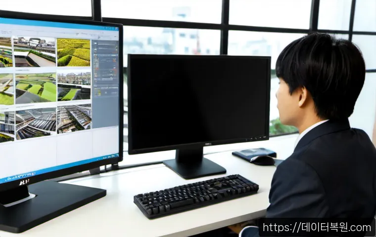 제기동 STATUS_FILE_CORRUPTION - Photorealistic remote-support workstation in a compact Seoul office near Jegi-dong, dual monitors sh...