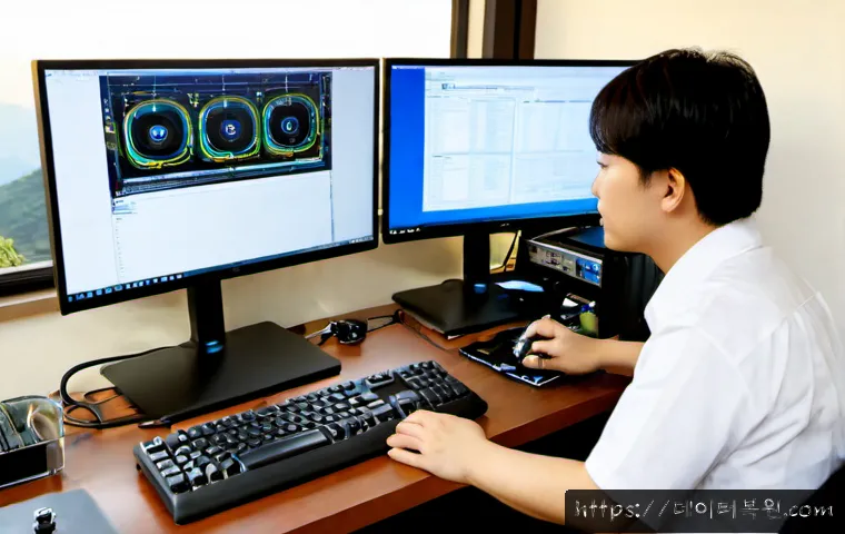 수궁동 UNEXPECTED_KERNEL_MODE_TRAP - Photorealistic IT support workstation in a compact Seoul apartment office near a quiet hillside neig...