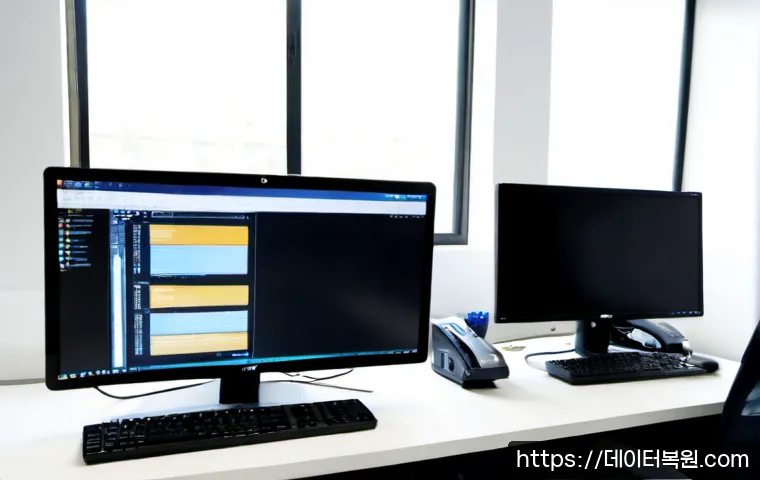 진관동 공장초기화복구 - Photorealistic IT recovery workstation inside a compact manufacturing office in Jingwan-dong, techni...