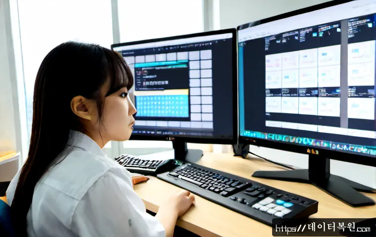 노고산동 STATUS_MODULE_CORRUPTION - Photorealistic remote-support workstation in a compact Nogosan-dong apartment office, dual monitors ...
