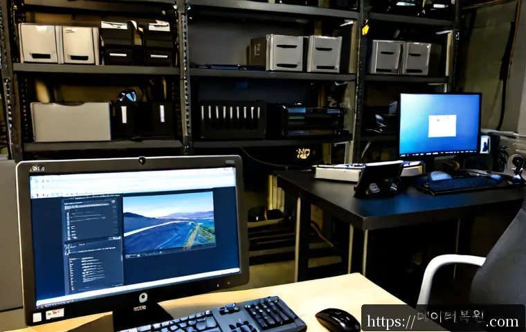 문래동 STATUS_FILE_INVALID - Photorealistic remote-support workstation in a compact industrial design studio, dual monitors showi...