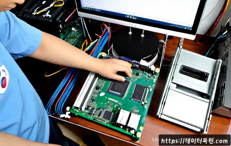 성북구 cpu조립 및 교체수리 - Photorealistic computer repair bench in a compact Seongbuk-gu electronics workshop, technician caref...