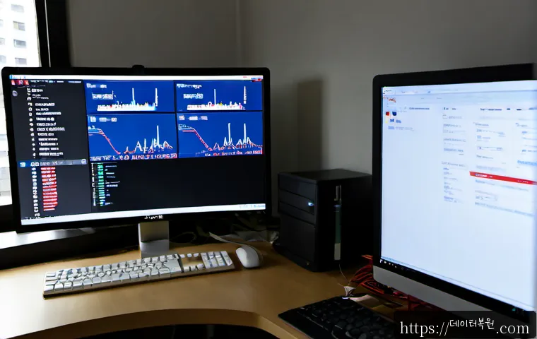 쌍문동 STATUS_MEMORY_ACCESS_DENIED - Photorealistic IT support workstation in a compact Ssangmun-dong apartment office, dual monitors sho...