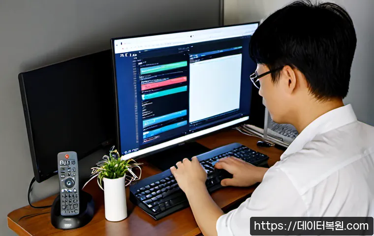 설문동 부팅안됨 - Photorealistic remote-support workstation in a quiet Seolmun-dong apartment, desktop tower powered o...