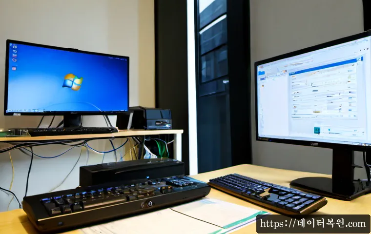 중랑구 윈도우7 windows7 재설치 포맷  초기화 - Photorealistic remote-support workstation in a Jungnang-gu apartment, technician reinstalling an old...