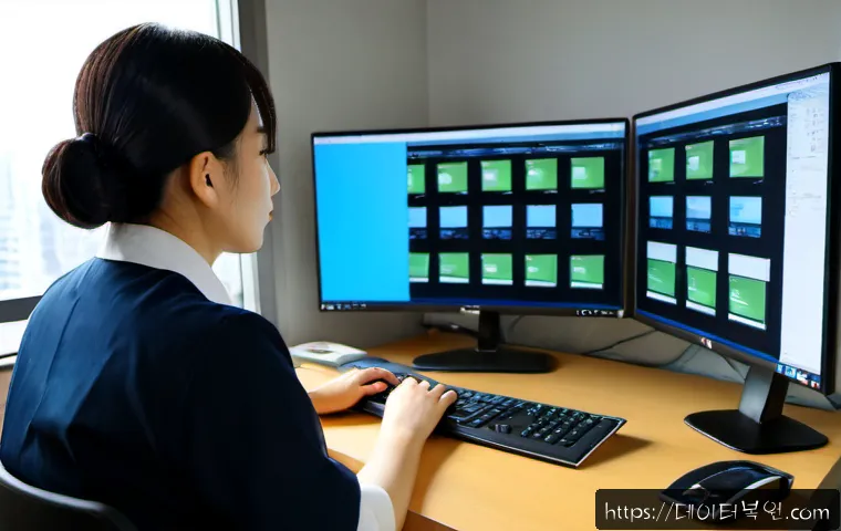송포동 STATUS_FILE_IN_USE - Photorealistic IT support workstation in a quiet suburban Korean office near low-rise residential bl...