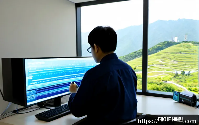 문원동 WATCHDOG_VIOLATION - Photorealistic IT support workstation in a modern office, dual monitors showing a blue system crash ...