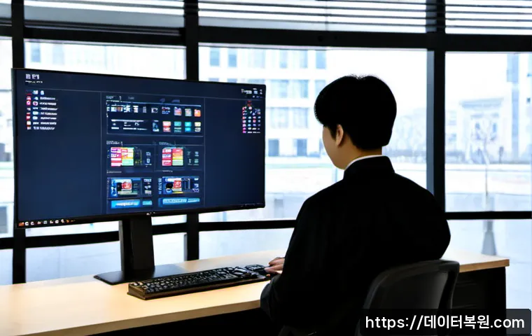 세종로 STATUS_SECURITY_POLICY_VIOLATION - Photorealistic IT support workstation in a modern government-office setting near a broad historic bo...