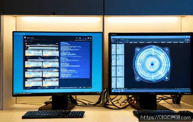 마포동 BAD_POOL_CALLER - Photorealistic IT support workstation in Mapo-dong, desktop tower opened beside dual monitors showin...