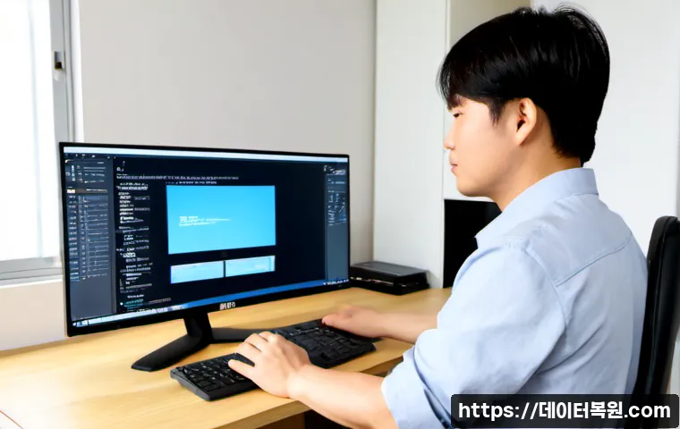 백석동 조립컴퓨터 pc 출장판매설치 - Photorealistic compact computer workstation in a bright Baekseok-dong apartment, technician carefull...