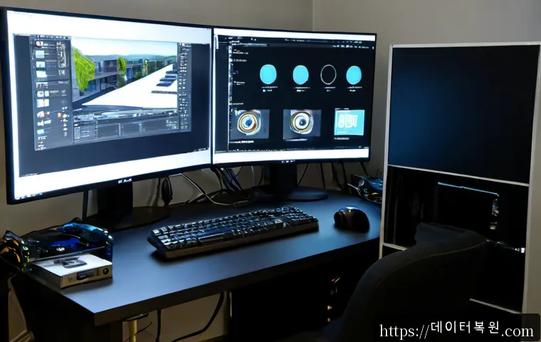 광명동 VIDEO_DRIVER_INIT_FAILURE - Photorealistic IT support workstation in a modern Gwangmyeong apartment office, dual monitors showin...