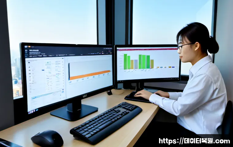 신도림 STATUS_INVALID_DEVICE_REQUEST - Photorealistic IT support workstation in a modern Sindorim office tower, dual monitors showing a cle...
